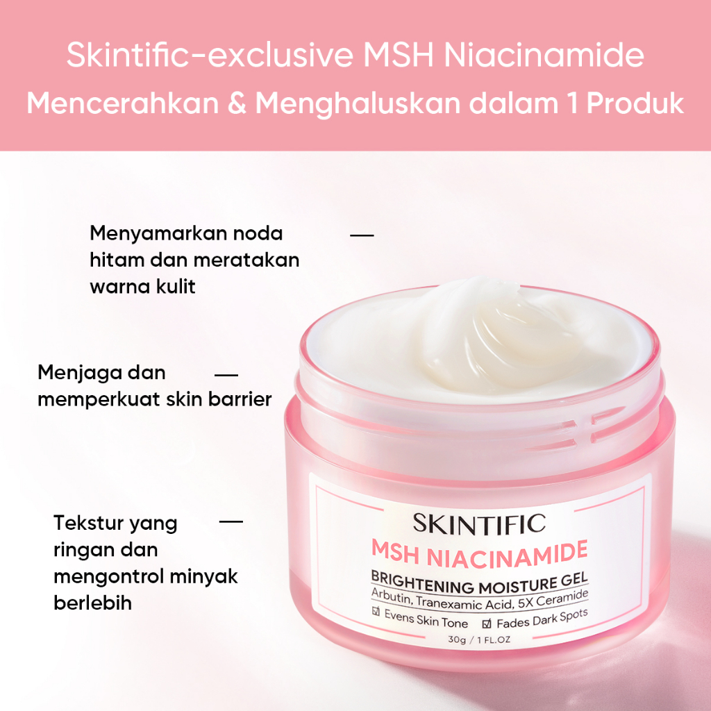 SKINTIFIC Skincare Glowing Set 4 PCS Niacinamide Moisturizer + Brightening Serum + Glycolic Acid Toner + Sunscreen Spray