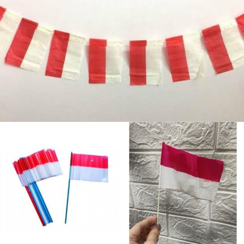 Jual Bendera Merah Putih Plastik Renteng Tali Gagang Tongkat Agustusan Umbul Umbul Shopee