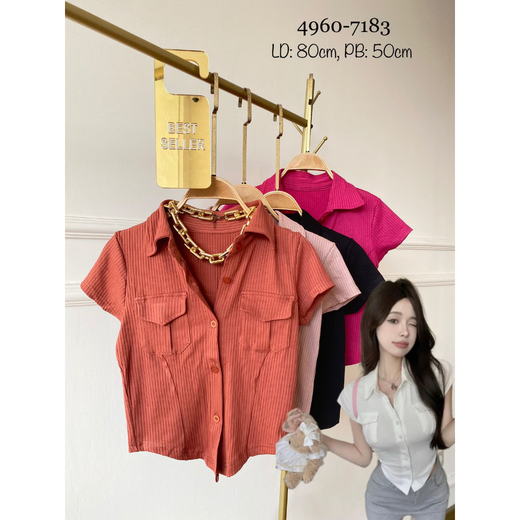 Jual Blouse Kerah Knit Wanita / Atasan Kerah Crop Wanita / Atasan Rajut ...