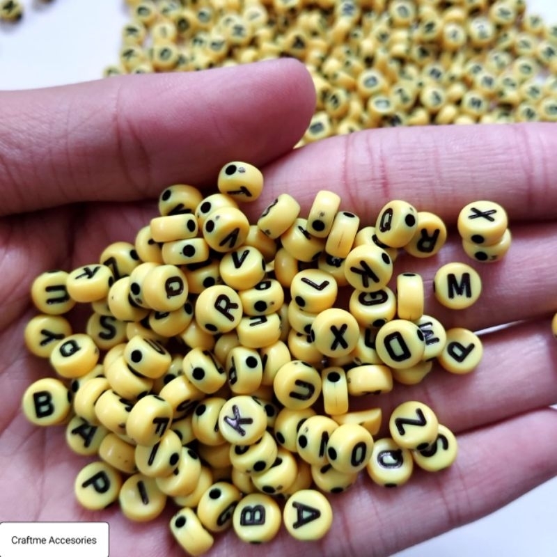 Jual 100PCS - Manik Manik Huruf Bulat Kuning/Mote Huruf Bulat/Monte ...