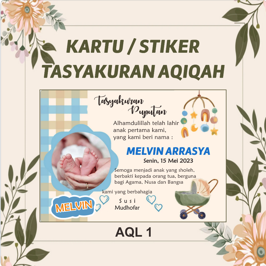Jual Kartu Tasyakuran Aqiqah / Kartu Ucapan Kelahiran Murah / Stiker