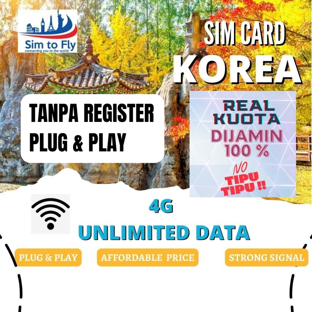 Jual Sim card Korea terbaik 4G Unlimited Data ( Simcard Korea