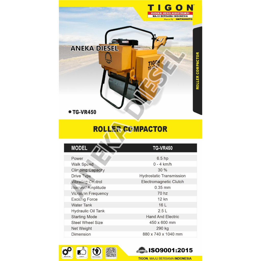 Jual Mesin Pemadat Aspal TG-VR450 TIGON / Pemadat Aspal Roller ...