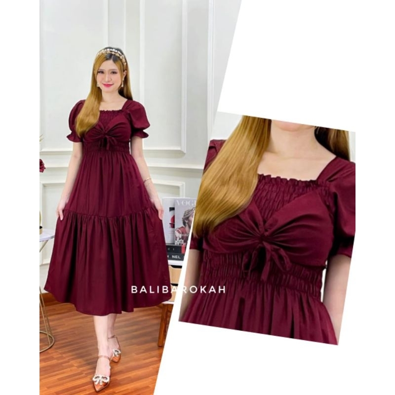 Jual Longdress Sabrina Polos Rayon Premium I Dress Kerut I Sexy Smoke Dress I Korean Style Dress