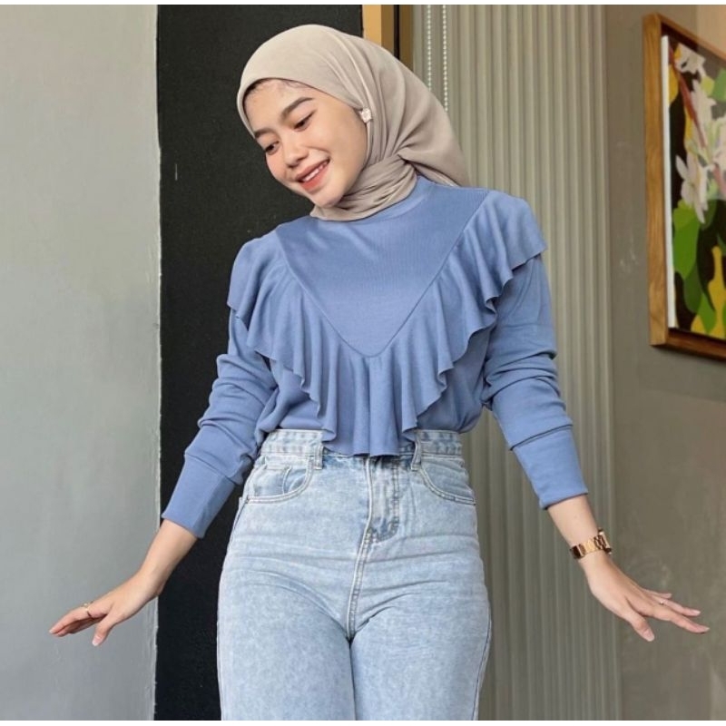 Jual LADY RIB BLOUSE RUFFLE | Shopee Indonesia