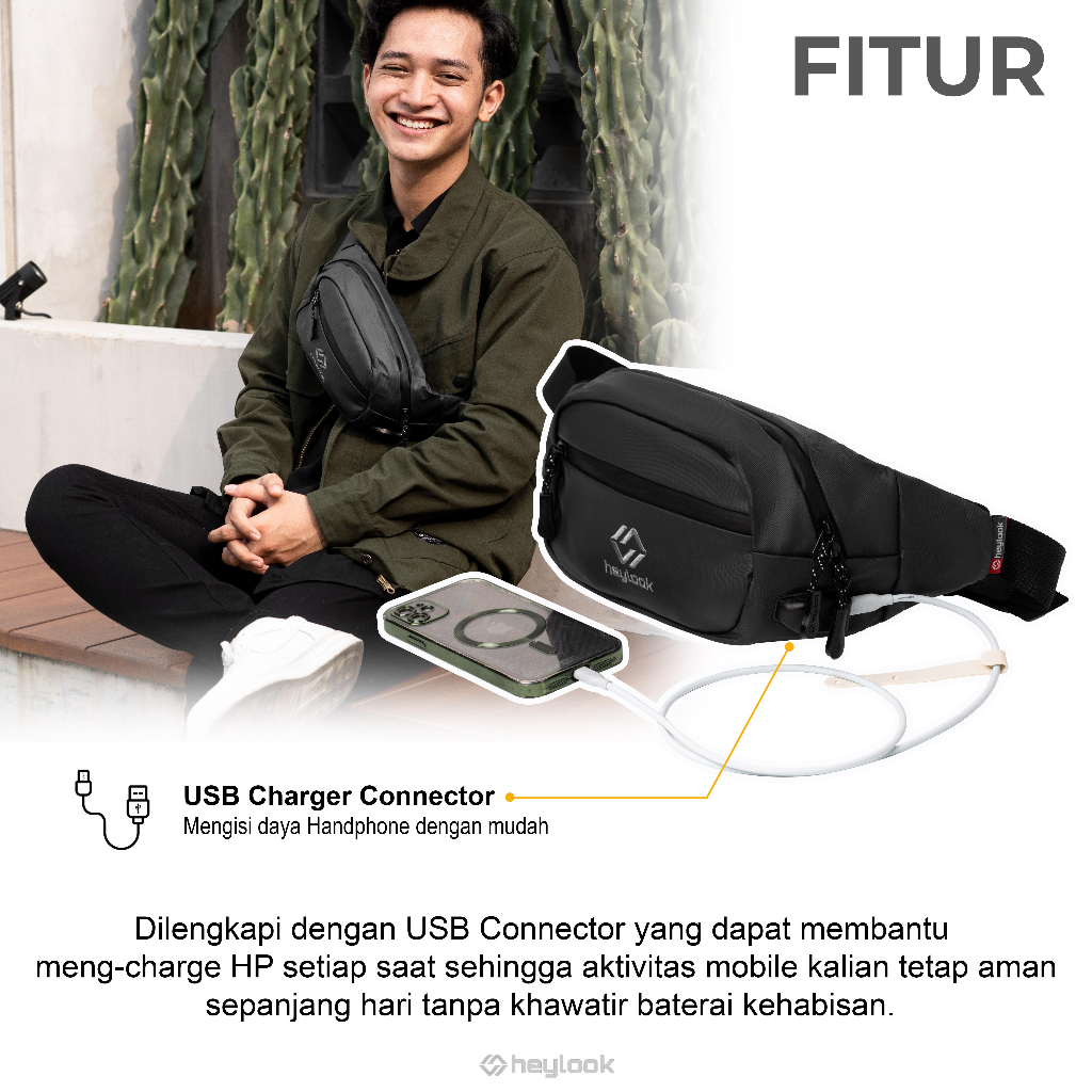 Jual Heylook HEYLOOK Official - (Free Cable Usb) Tas Selempang Pria Sling  Bag Outdoor Saverro Waist Bag Pria Distro Original Original 2023