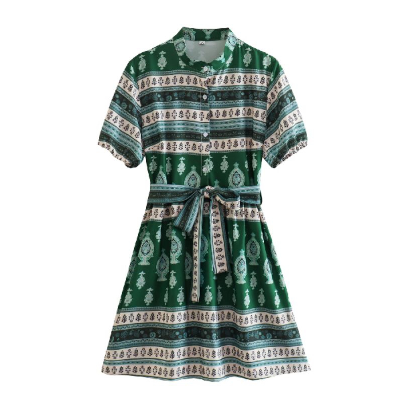 Jual Green Retro Pattern Dress 71788 (SALE) | Shopee Indonesia