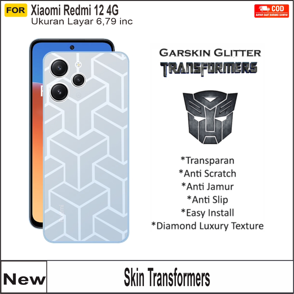 Jual Garskin Diamond Transformers Redmi 12 4G Back Skin Carbon 3D ...