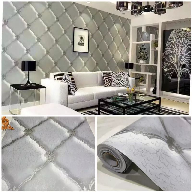 Jual Wallpaper Sticker Dinding kotakkotak Abuabu Silver Mewah