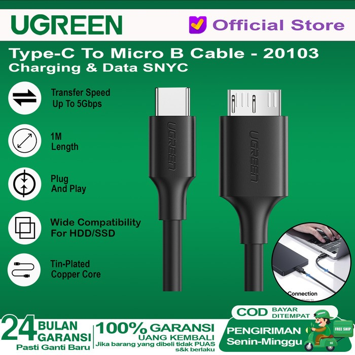 Jual UGREEN Kabel Enclosure USB C To Micro B Kabel HDD External 20103 ...