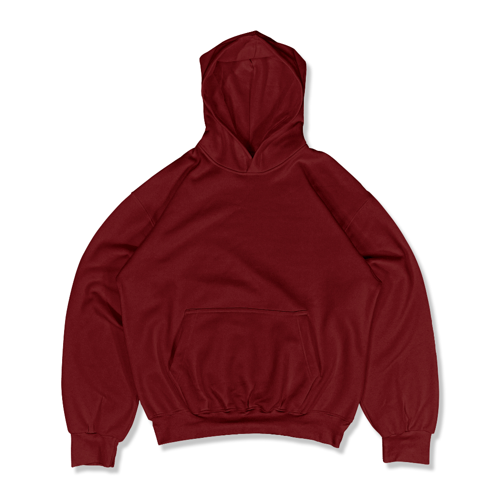 Jual Hoodie Boxy Oversize Maroon Pria Wanita Bahan Cotton Fleece Tebal