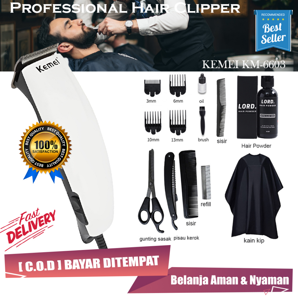 Jual Mesin Cukur Rambut Profesional Kemei Km Alat Pencukur Elektrik Lengkap Kain Kip