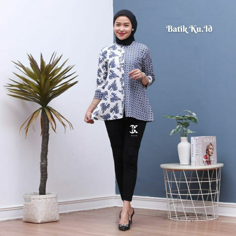 Jual Baju Batik Wanita Modern Atasan Blouse Batik Kerja Kantor Wanita