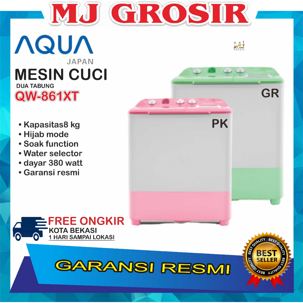 Jual MESIN CUCI AQUA JAPAN QW 861 XT 8KG 2 TABUNG 8 KG HIJAB SERIES