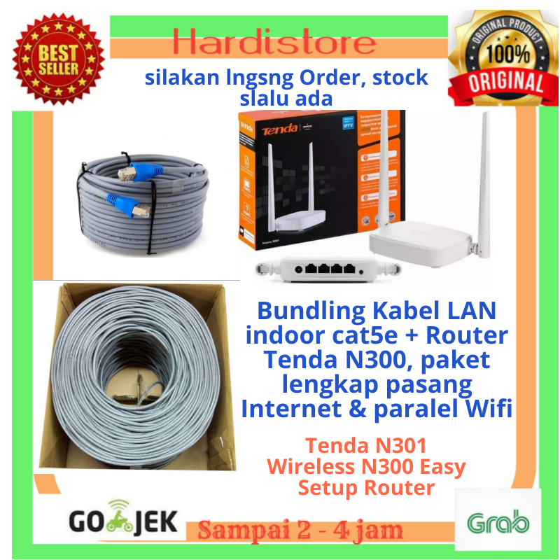 Jual Kabel LAN UTP Cat5e + Router Wifi TENDA N300 300Mbps Paket Hemat ...