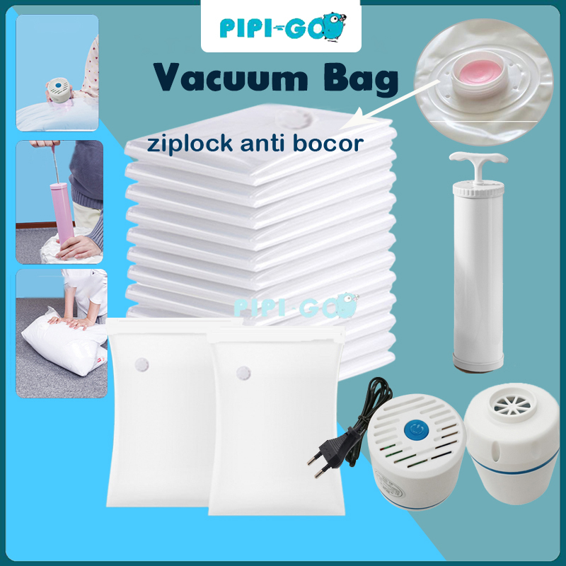 Jual Vacum Plastic Bag Travel Set Plastik Kompresi Vacum Pakaian Pompa