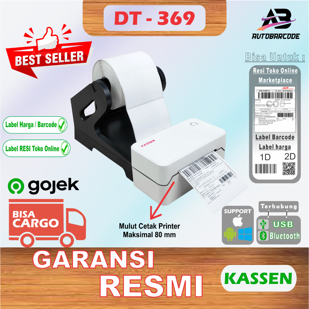 Jual Kassen DT 369 Printer Label Thermal Bluetooth Usb Barcode Resi ...