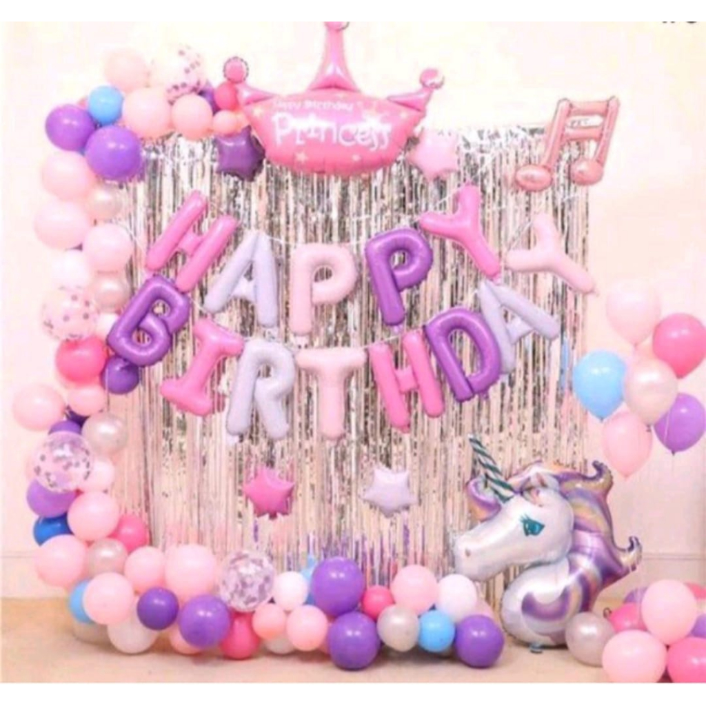 Jual PAKET DEKORASI ULANG TAHUN TIRAI SILVER & BALON HAPPY BIRTHDAY