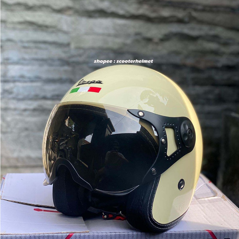 Jual helm vespa retro italy lengkap visor termurah | Shopee Indonesia