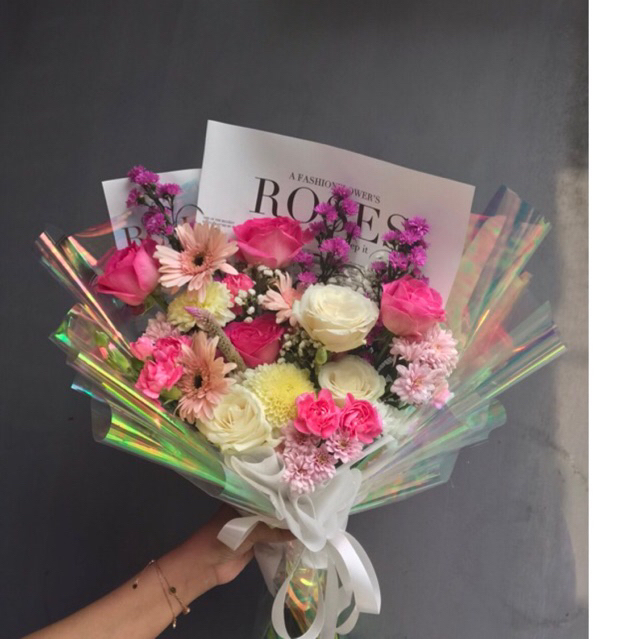 Jual Hologram Pink Bouquet Buket Bunga Wisuda Handbouquet Buket Bunga Bandung Murah Shopee