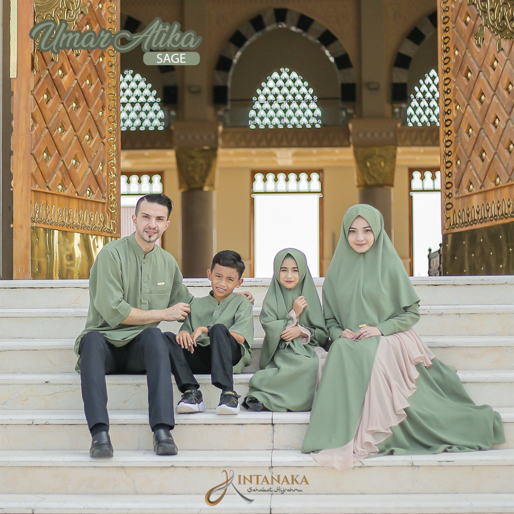 Jual Umar Atikah Sage Green Intanaka Gamis Sarimbit Keluarga Couple