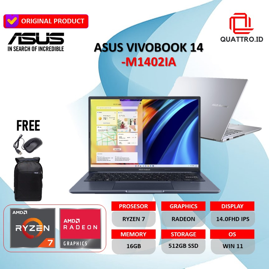 Jual Laptop Asus Vivobook 14 M1402IA Ryzen 7 4800H 16GB 512GBSSD ...
