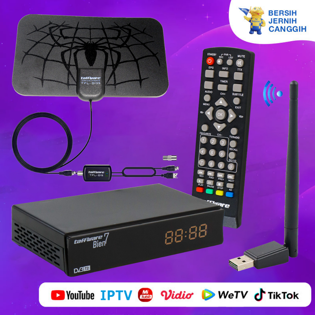 Jual 1 SET STB BIEN7 + ANTENA BOOSTER DIGITAL SET TOP BOX TV TABUNG LED