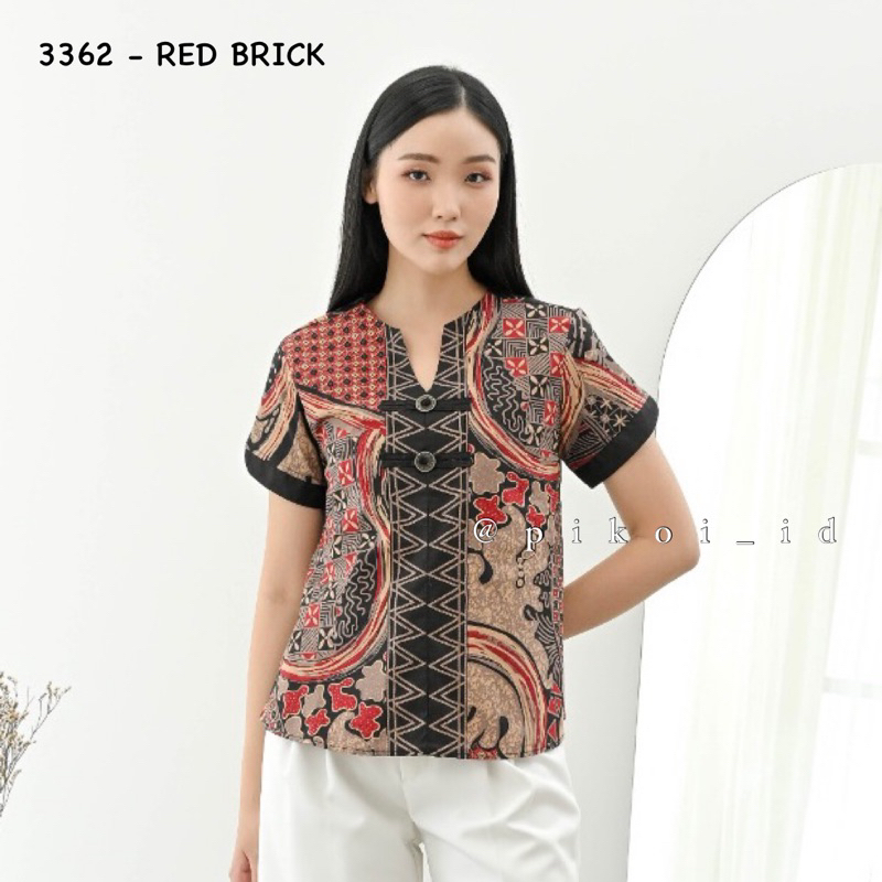 Jual Atasan Batik Merah Cheongsam Batik Wanita Baju Batik Etnik Seragam Batik Kantor Cewek 