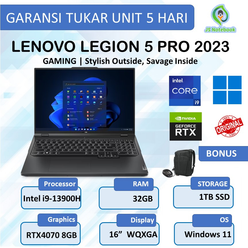 Jual LENOVO LEGION 5i PRO 2023 RTX4070 8GB I9-13900HX 32GB 1TB SSD W11 ...