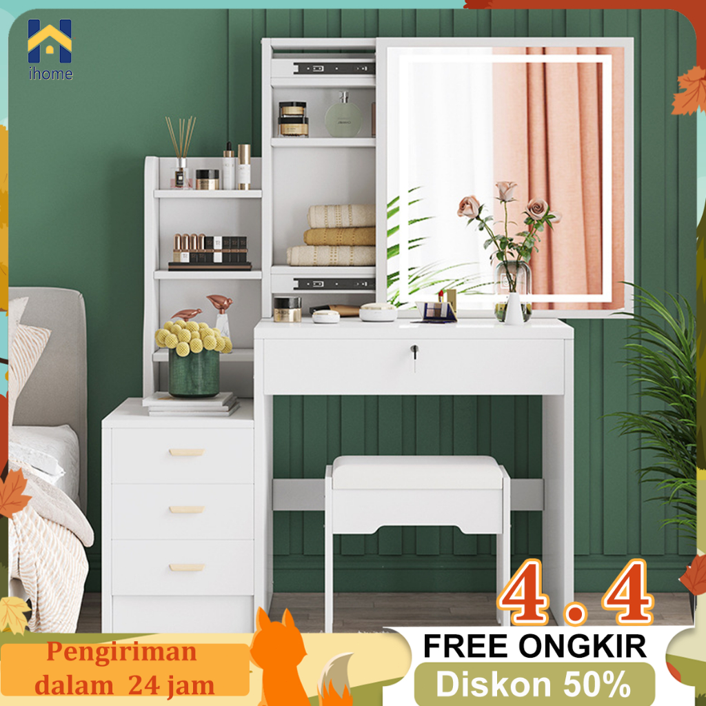Jual Ihome Meja Rias dengan Lampu LED/80cmMeja Rias Kaca bisa