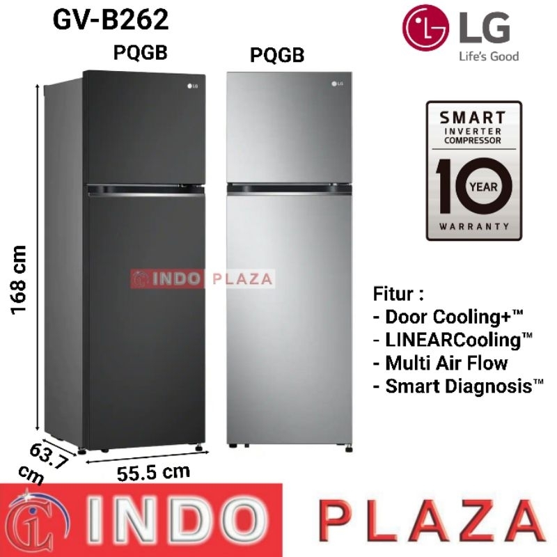 Jual KULKAS LG 2 PINTU SMART INVERTER GV-B262PQGB / PLGB 287 L | Shopee ...