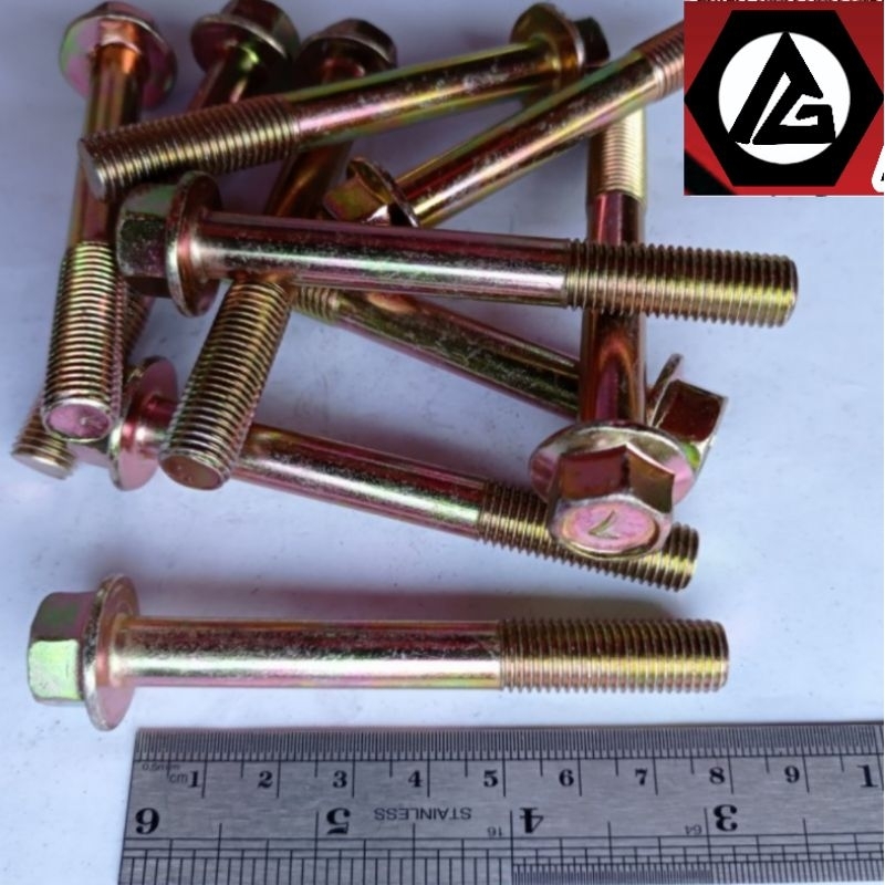Jual Baut Flange M10x80 Kuning / Flange Bolt M10 x 80 P1.25 / Baut