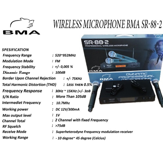 Jual MIC WIRELESS BMA SR 88-2 / MICROPHONE | Shopee Indonesia