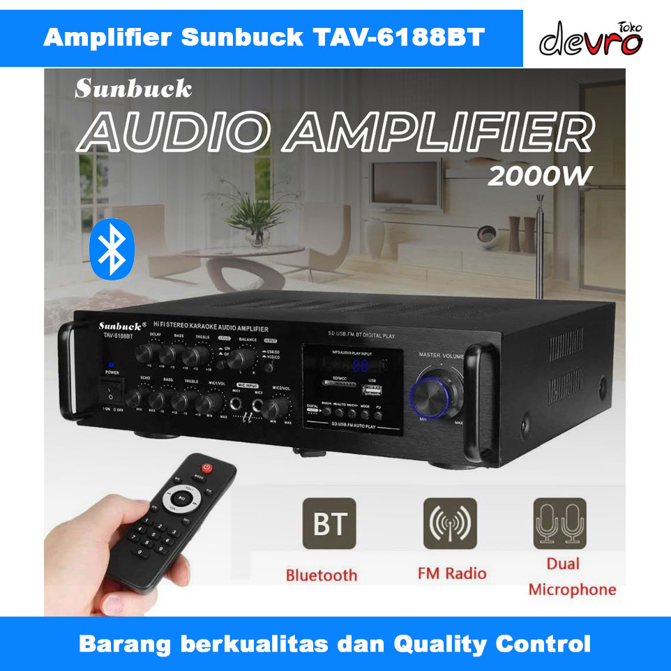 Jual Sunbuck Bluetooth EQ Audio Amplifier Home Theater FM 2000W TAV 6188BT Shopee Indonesia