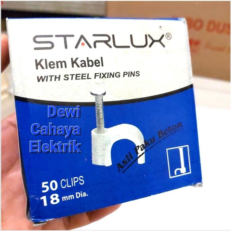 Jual Starlux Klem Kabel 18mm Paku Beton Asli isi 50 Clips Warna Putih ...