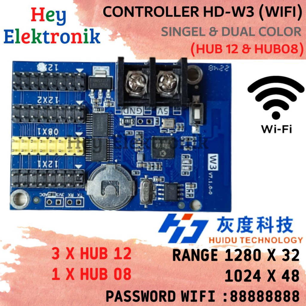 Jual Controller Huidu HD-W3 HUB08 Wifi Running Text P10 Not HD-W00 HD ...