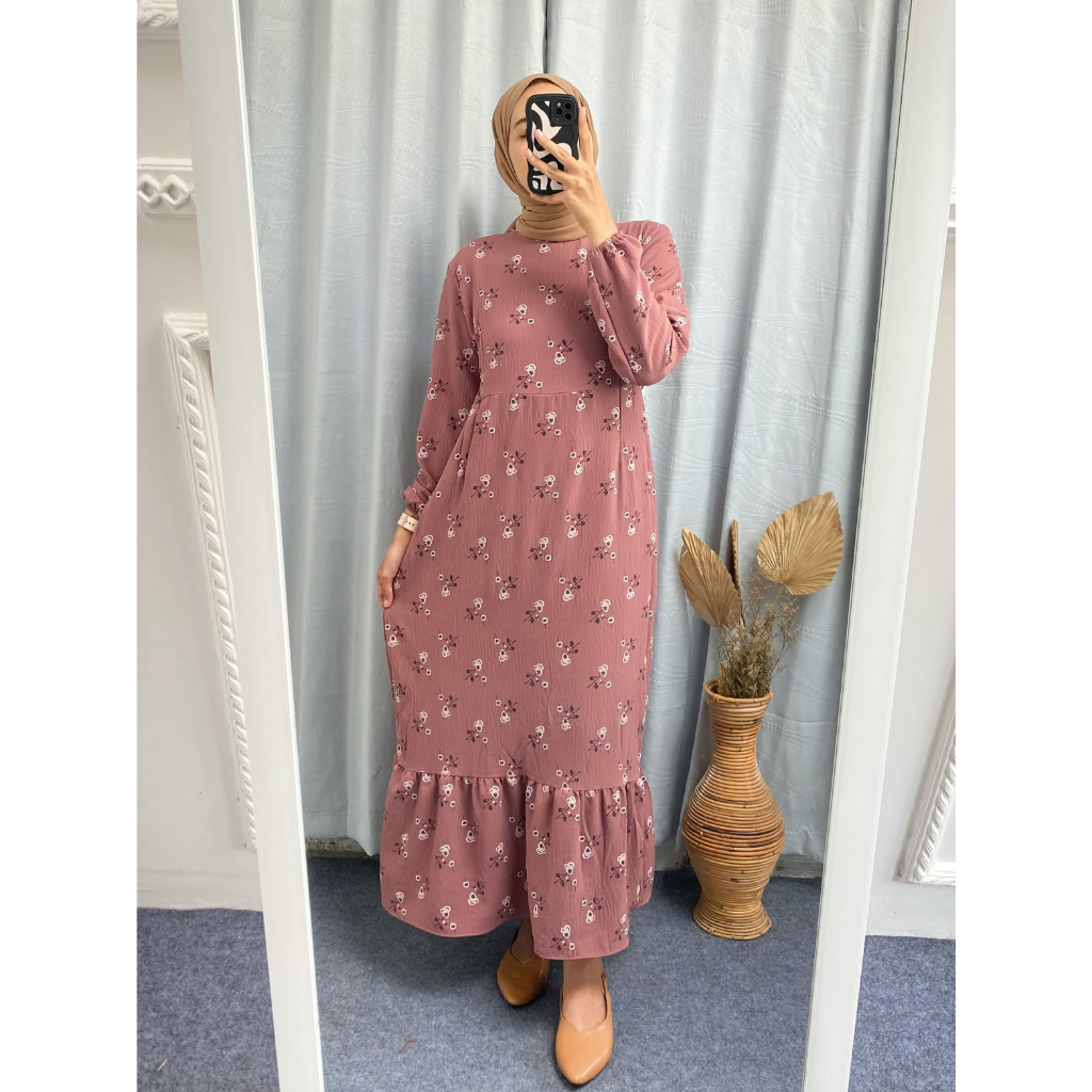 Jual Tania Midi Dress Motif Crinkle Gamis Lebaran Payung Shopee Indonesia