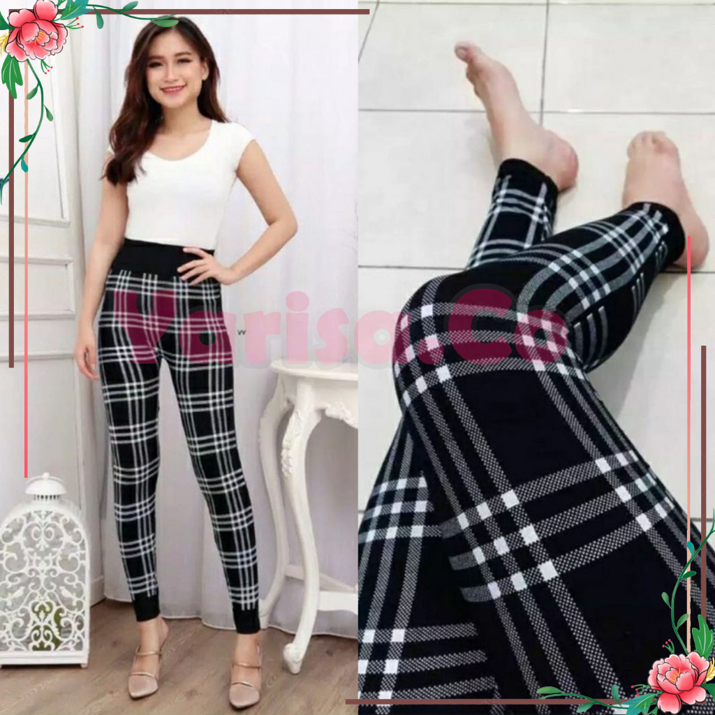 Jual Leging Cewek Tebal Import Sablon Motif Kotak Kotak | Shopee Indonesia