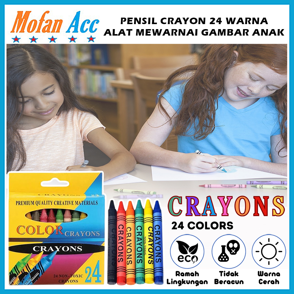 Jual Pensil Crayon Isi 24 Warna - Alat Menggambar Dan Mewarnai Set