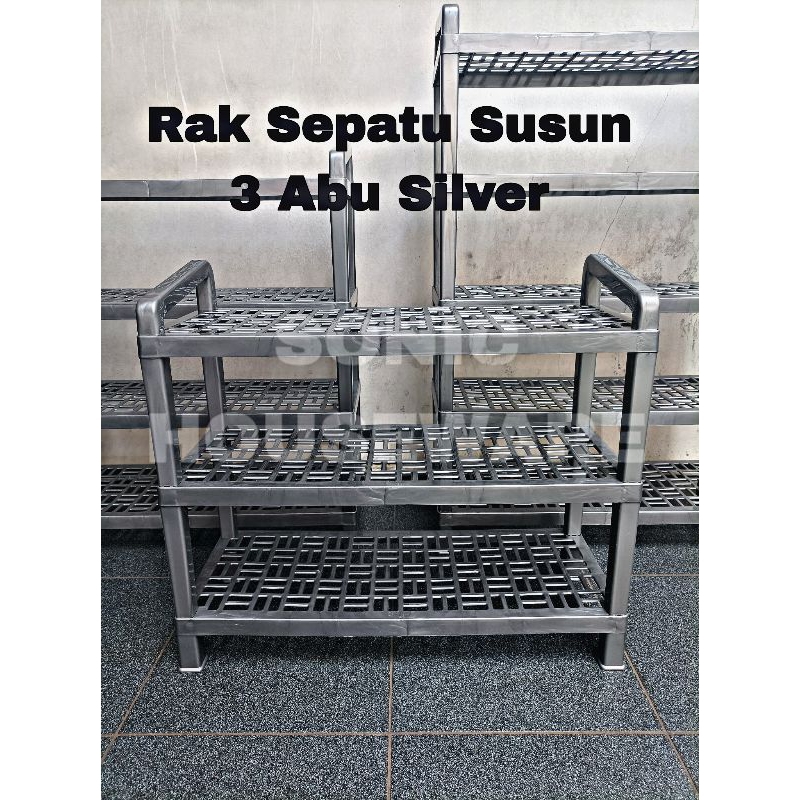 Jual Rak Sepatu 3 Susun 3 Abu Silver Cosmic Calista Rak Serbaguna Datar ...