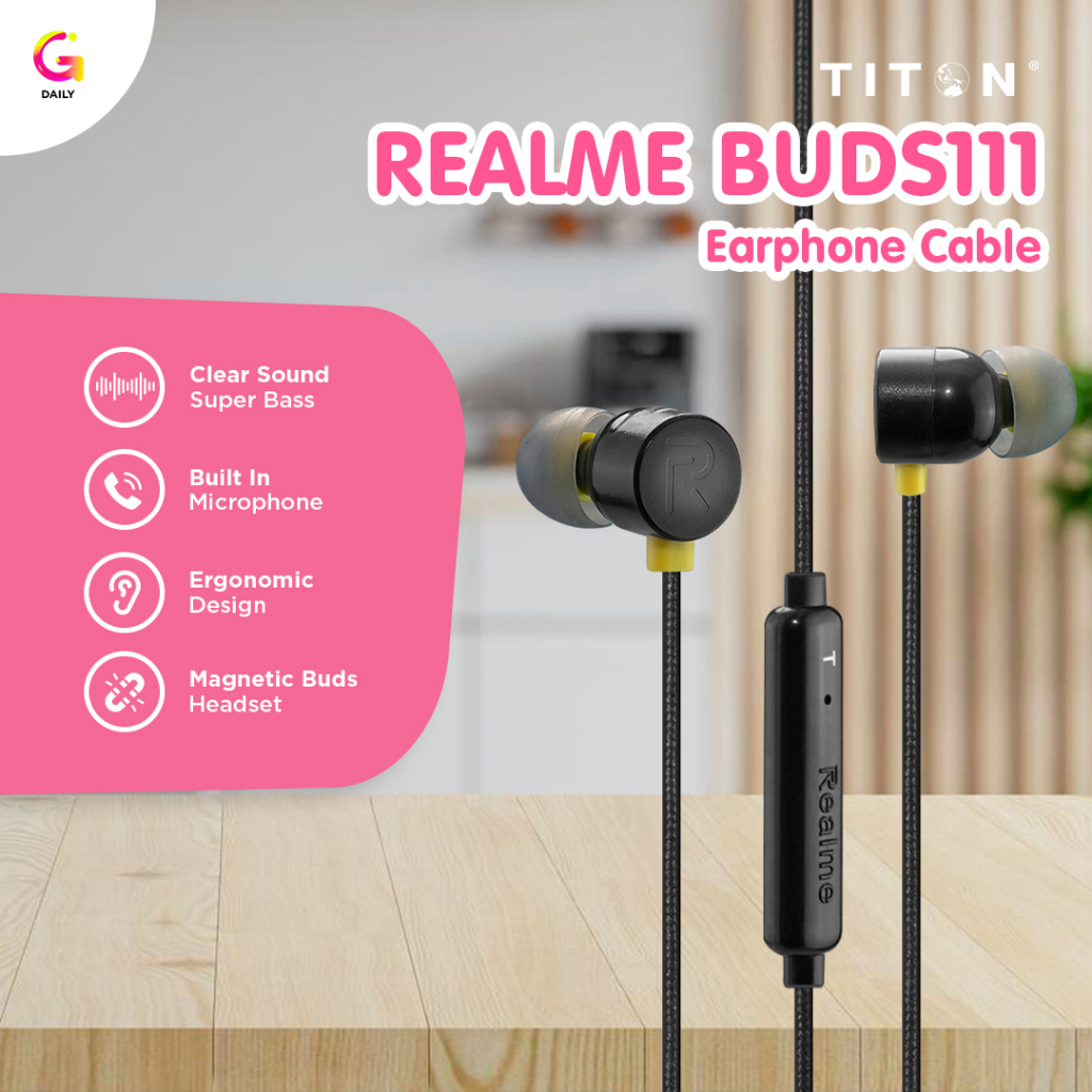 Cable Earphone Titon Buds 111 for Realme Headset Handsfree Bass Stereo On  Built In Mic BASS