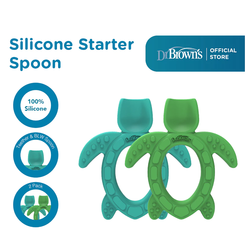 Dr. Brown's Silicone Starter Spoon & Teether , Turtle / Sendok Makan Bayi / Teether / Gigitan Bayi