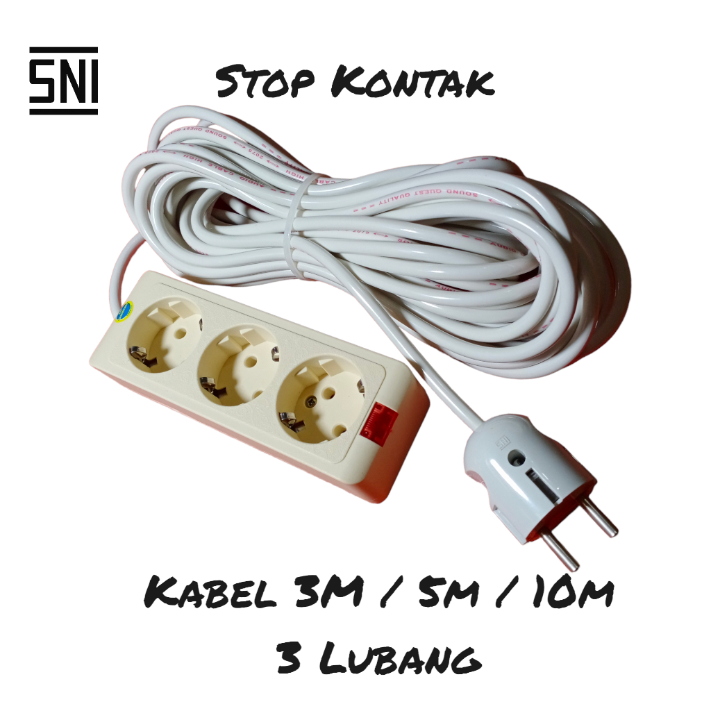 Jual Stop Kontak Listrik Set 3 Lubang + Panjang Kabel 3M / 5M / 10M ...