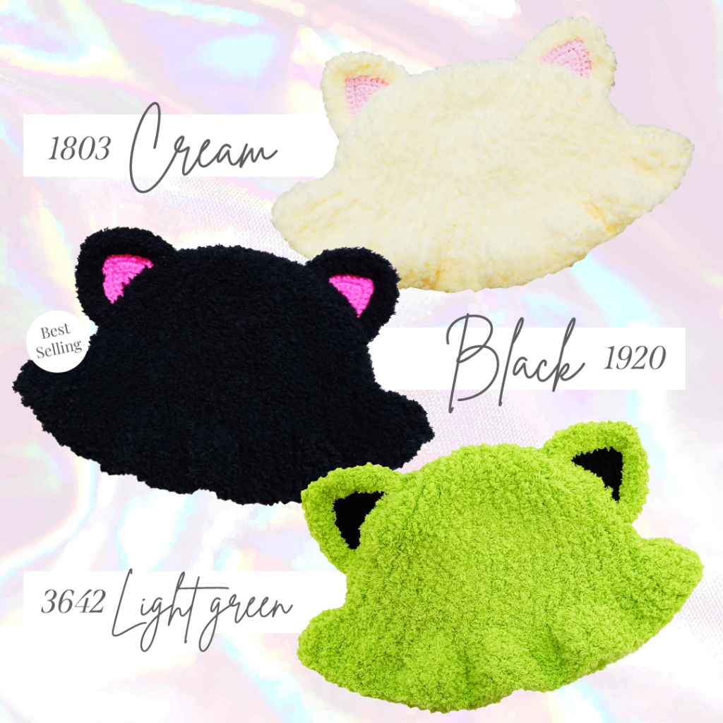 Jual [Handmade] Fuzzy Cat Crochet Bucket Hat / Topi Kucing Bulu Rajut