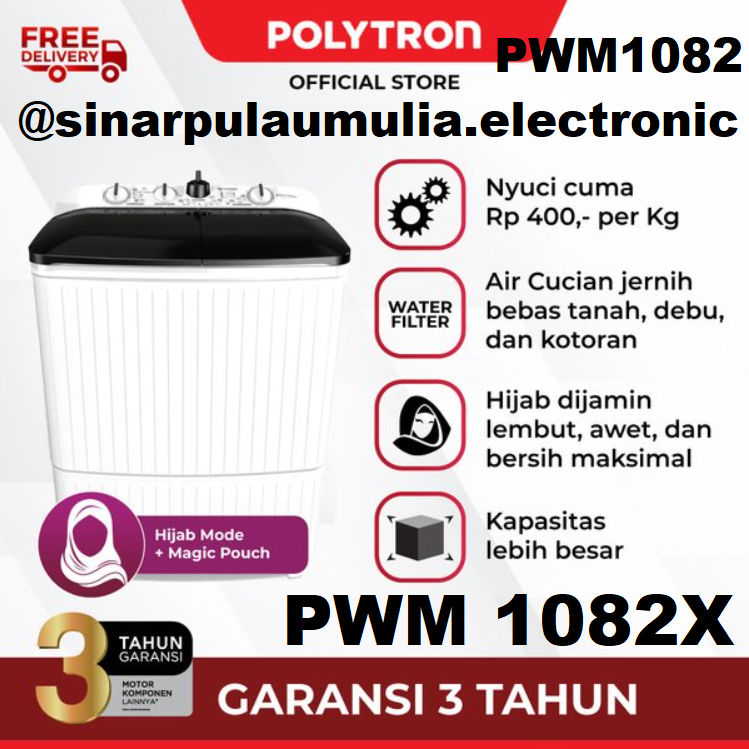 Jual Polytron Mesin Cuci 2 Tabung Manual 10 KG - PWM 1082X / PWM1082 X ...