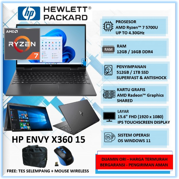 Jual Laptop GamingTouchscreen 2in1 Flip HP Envy X360 15 Ryzen 7 5700U