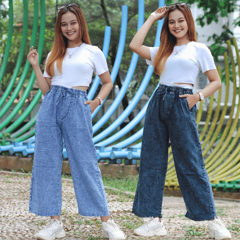 Jual Celana Kulot Jeans Wanita Highwaist Loose Allsize Terlaris