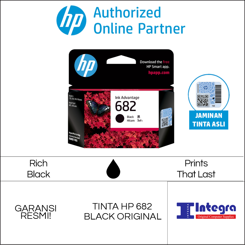 Jual Tinta HP 682 Black / Hitam Original Cartridge - 3YM77AA Printer HP ...