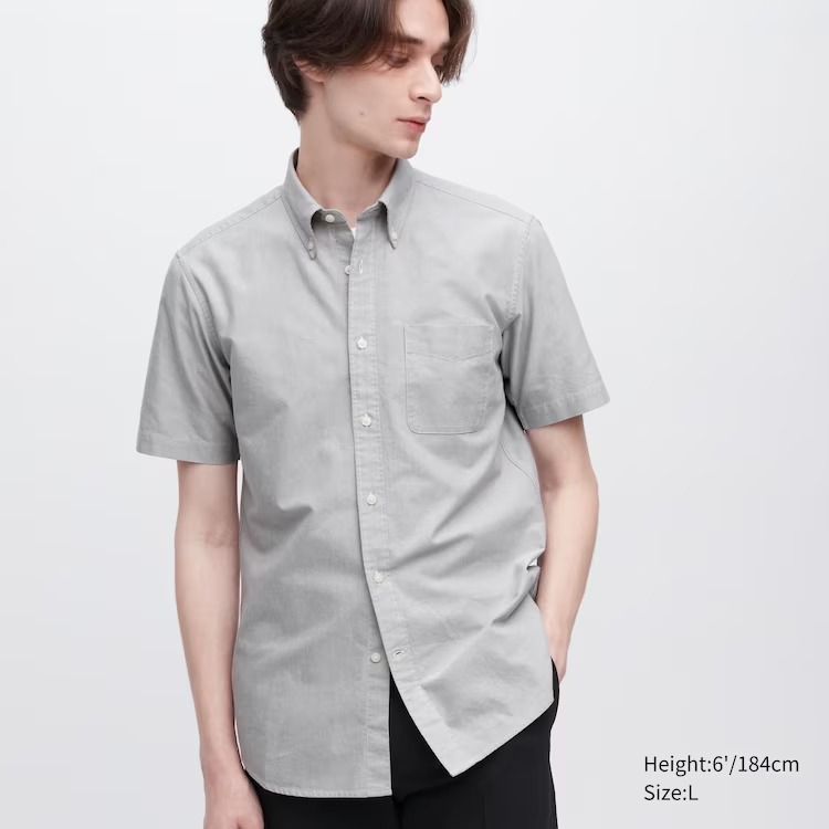 NEW Men Kemeja Oxford Slim Fit Lengan Pendek Pria Kasual Formal Garis Cowok  UNIQLO JASTIP SALE