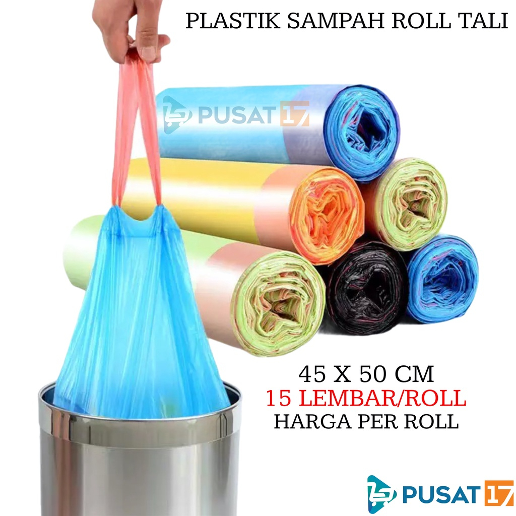 Jual Kantong Plastik Sampah Roll Dengan Tali 45x50cm Isi 15 Lembar Kantong Plastik Gulung 